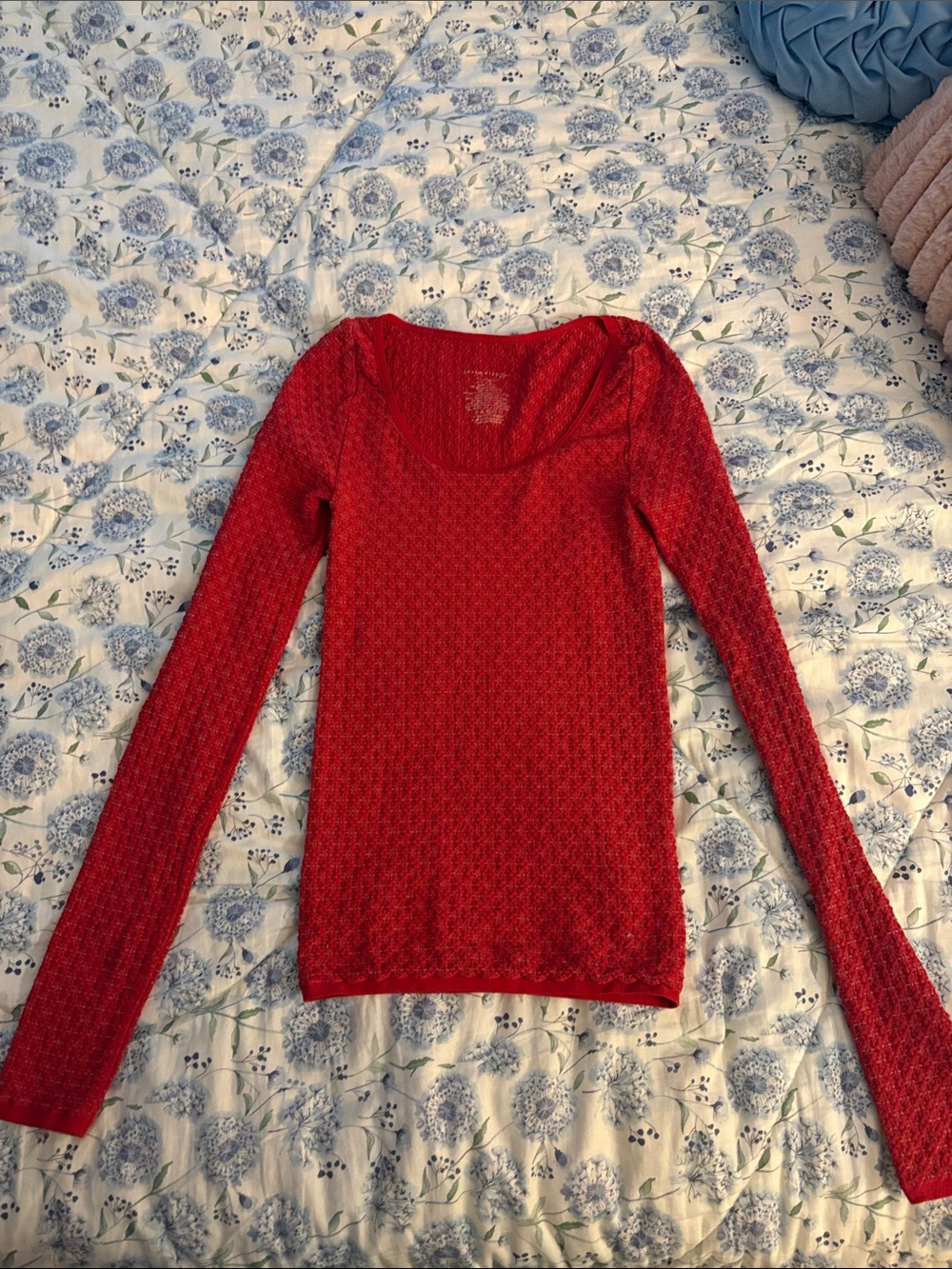 Scoop Neck Red Long-Sleeve Knit Top- free people
